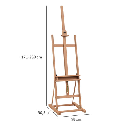 Șevalet Șevalet de studio din lemn de fag, înălțime și unghi reglabil, cu compartiment de depozitare, natural, 53X50.5X171-230Cm