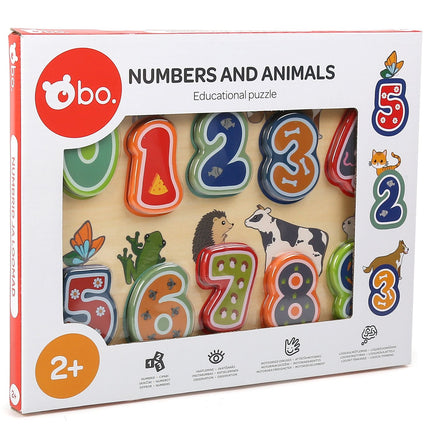 Puzzle educativ din lemn pentru copii - numere și animale