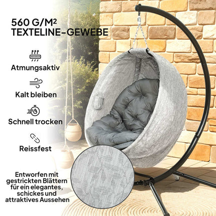 Egg-shaped outdoor hanging chair, gray - folding swing with cup holder