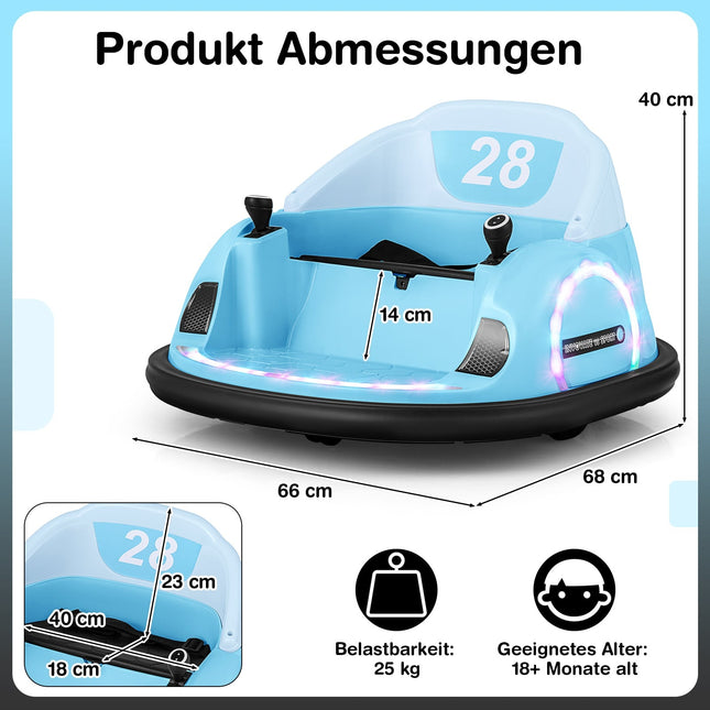 Mașinuță electrică de protecție pentru copii, 12V, cu telecomandă, rotire 360°, albastră