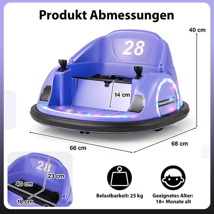 Mașinuță electrică cu bara de protecție rotativă la 360° pentru copii, 12V, violet