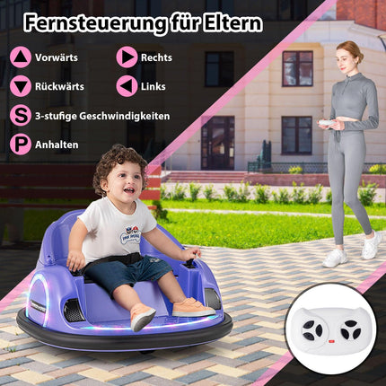 Mașinuță electrică cu bara de protecție rotativă la 360° pentru copii, 12V, violet