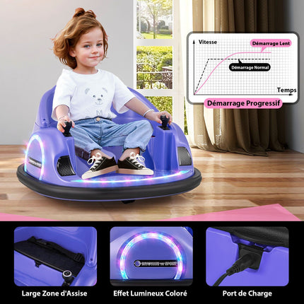 Mașinuță electrică cu bara de protecție rotativă la 360° pentru copii, 12V, violet