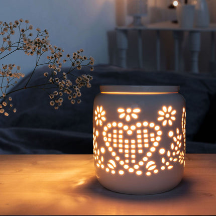 Lampă electrică de parfum din ceramică – model de inimă, sigură și elegantă