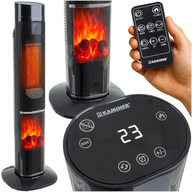 Încălzitor electric cu coloană, 2000W, efect de șemineu, telecomandă