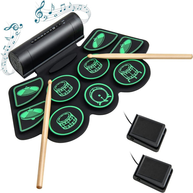 Electric Drum Kit with 9 Pads Roll-up drum practice pad with 2 stereo speakers