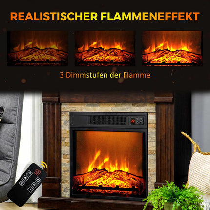 Electric Fireplace 1800 W with Heater and Remote Control, Dark Brown