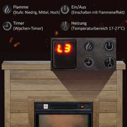 Electric Fireplace 1800 W with Mantel and 3D Flame Effect, Remote Control, Timer
