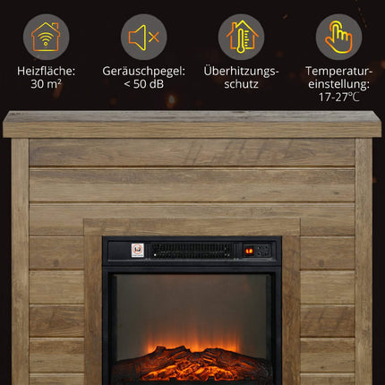Electric Fireplace 1800 W with Mantel and 3D Flame Effect, Remote Control, Timer
