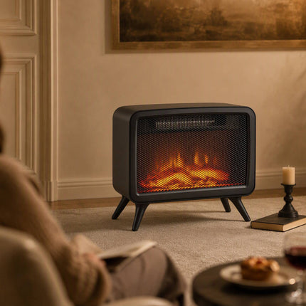 Electric Fireplace Heater 800/1600W with 3D Flame Effect, Thermostat, Black