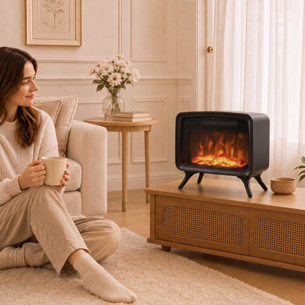 Electric Fireplace Heater 800/1600W with 3D Flame Effect, Thermostat, Black