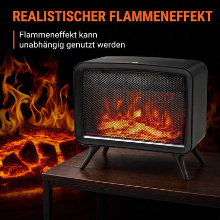 Electric Fireplace Heater 800/1600W with 3D Flame Effect, Thermostat, Black
