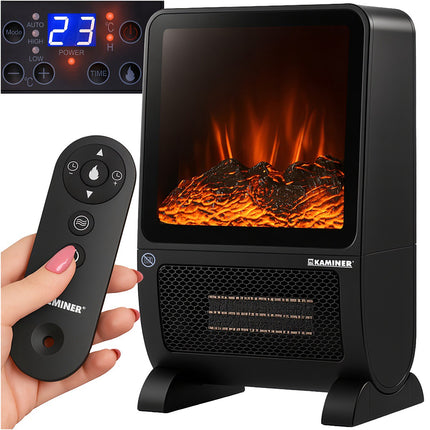 Încălzitor electric cu efect de flacără 3D, 2000W, telecomandă