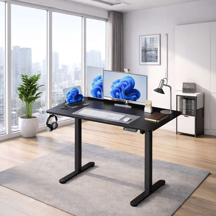 Birou electric reglabil pe înălțime – Blat cu efect de lemn, memorie