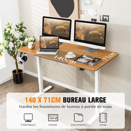 Birou electric reglabil pe înălțime, 140x70 cm, stejar