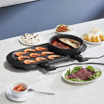 Electric Hot Pot Grill Combo, 2200W, Dual Temp Control