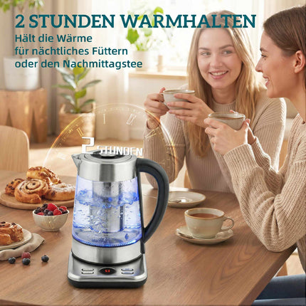 Fierbător electric 1.7L, 2200W, sticlă, termostat Strix, infuzor de ceai
