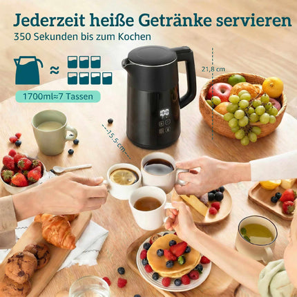 Fierbător electric 1,7 l, 2200 W, afișaj LED, menținere la cald, oprire automată