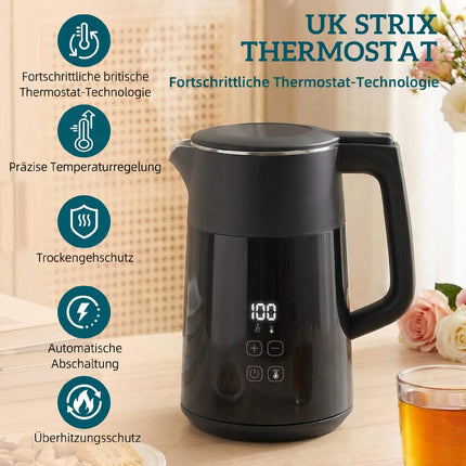 Fierbător electric 1,7 l, 2200 W, afișaj LED, menținere la cald, oprire automată