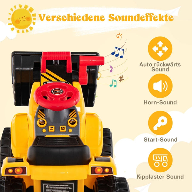 Excavator electric pentru copii cu depozitare și inel, galben