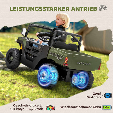 UTV electric pentru copii, 2 motoare, funcție muzicală, verde