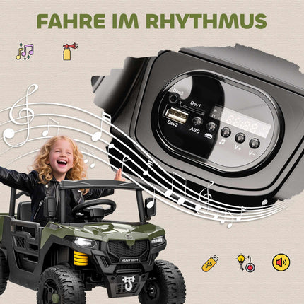 UTV electric pentru copii, 2 motoare, funcție muzicală, verde