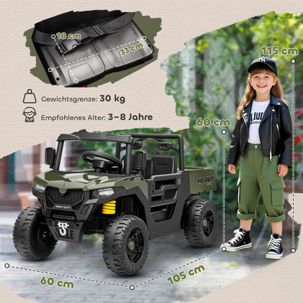 UTV electric pentru copii, 2 motoare, funcție muzicală, verde