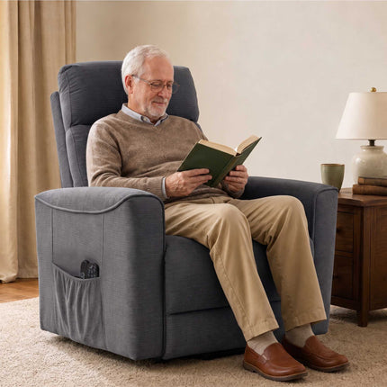 Electric Lift Recliner Chair with Massage and Heat, Dark Grey, Chenille, USB