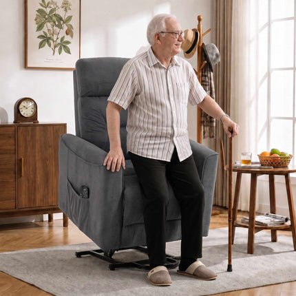 Electric Lift Recliner Chair with Massage and Heat, Dark Grey, Chenille, USB