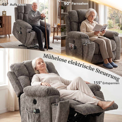 Electric Lift Recliner Chair with Massage and Heat, USB Port, Dark Grey