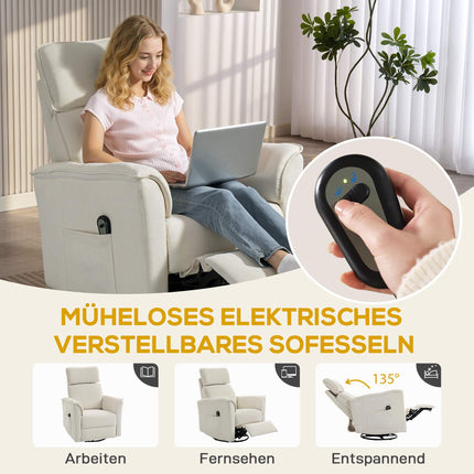 Fotoliu electric reclinabil cu tetieră reglabilă, alb crem