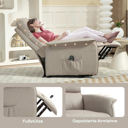 Fotoliu electric reclinabil cu ridicare, reglabil, bej, capacitate 120 kg