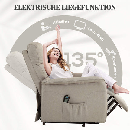 Fotoliu electric reclinabil cu ridicare, reglabil, bej, capacitate 120 kg