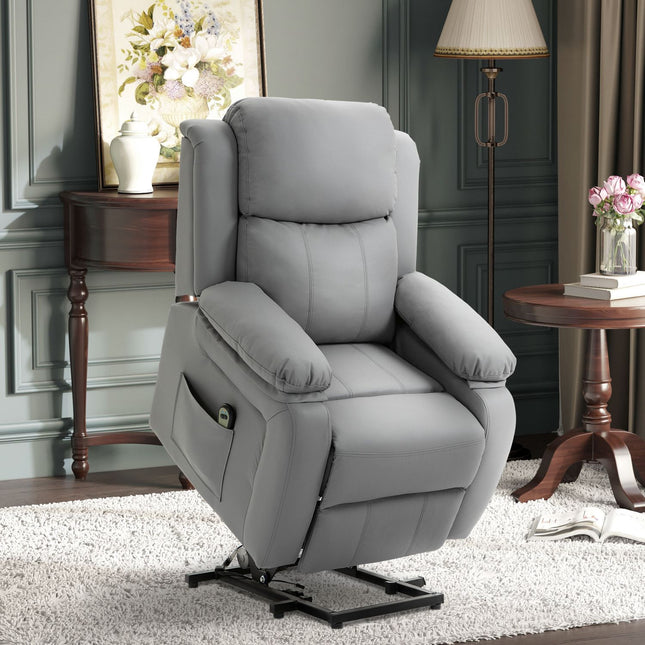 Electric Recliner Chair with Lift, Faux Leather, Grey