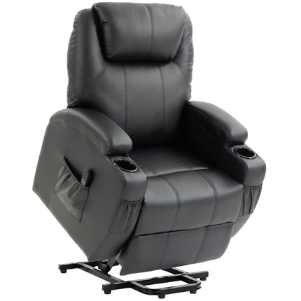 Fotoliu electric reclinabil cu ridicare, USB, piele ecologică neagră
