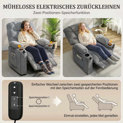 Electric Recliner Chair with Massage and Heat, Memory Function, Dark Grey