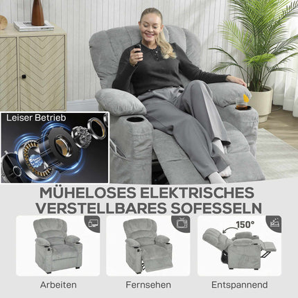 Fotoliu electric reclinabil cu USB, poziții de memorie, gri