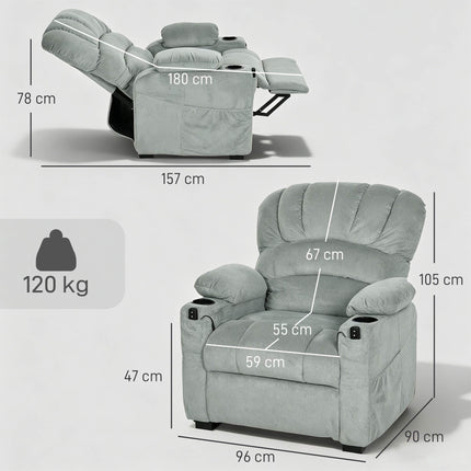 Fotoliu electric reclinabil cu USB, poziții de memorie, gri