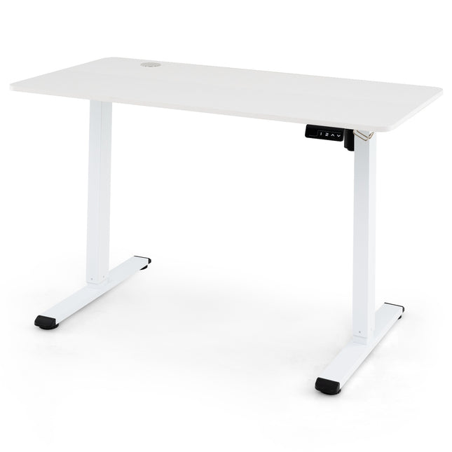 Birou electric de lucru vertical 120x60 cm, alb, cu cârlig pentru căști