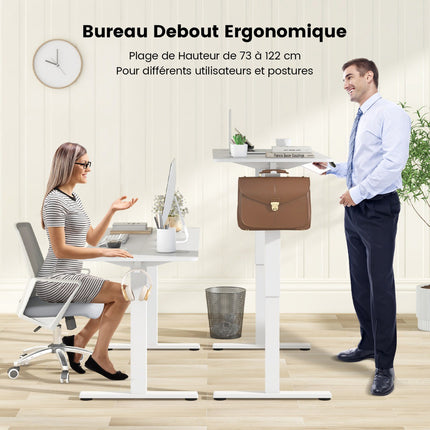 Birou electric de lucru în picioare 140 x 60 cm, reglabil pe înălțime, alb