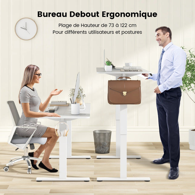 Birou electric de lucru în picioare 140 x 60 cm, reglabil pe înălțime, alb