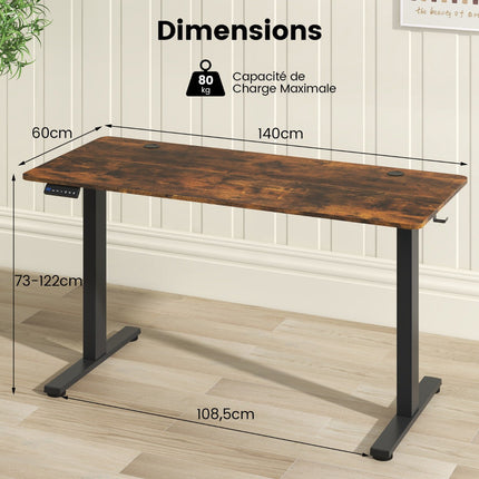 Birou electric de stat în picioare 140 x 60 cm, presetări cu memorie