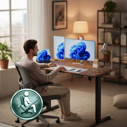 Birou electric de stat în picioare – Blat cu efect de lemn, memorie