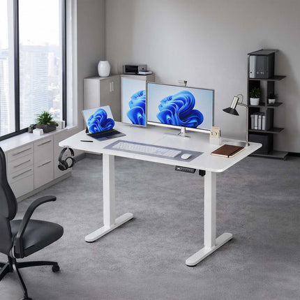 Birou electric de stat în picioare – Blat cu efect de lemn, presetări cu memorie