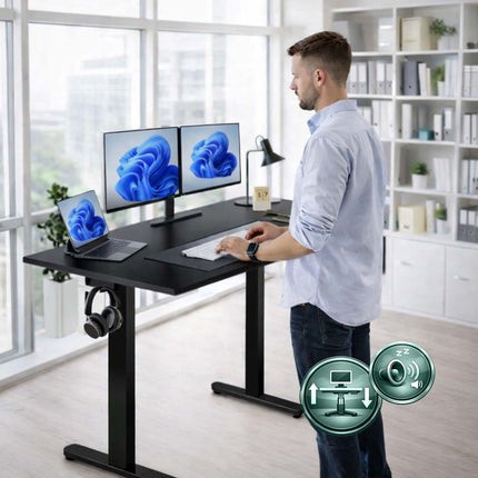 Birou electric de stat în picioare – Blat cu efect de lemn, presetări cu memorie