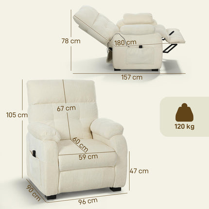 Electric TV Recliner with Footrest and Remote Control, USB Port, Side Pockets