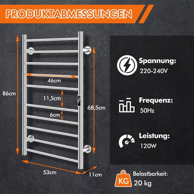 Încălzitor electric pentru prosoape, 10 bare, temporizator, protecție la supraîncălzire