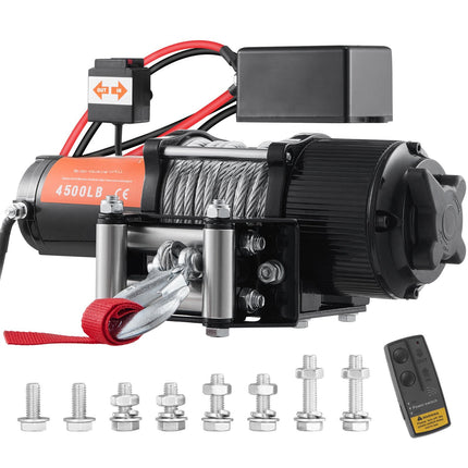 Electric Winch 12V 4500 lb, Steel Rope, Wireless Remote