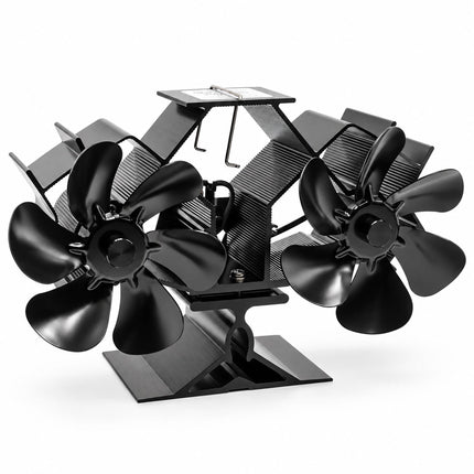 Electricity-Free Twin Motor Stove Fan with 12 Blades, Black Aluminium