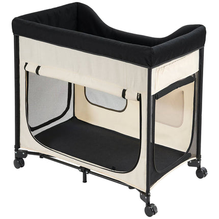 Elevated Dog Bed With Wheels, Foldable, Storage, L Beige